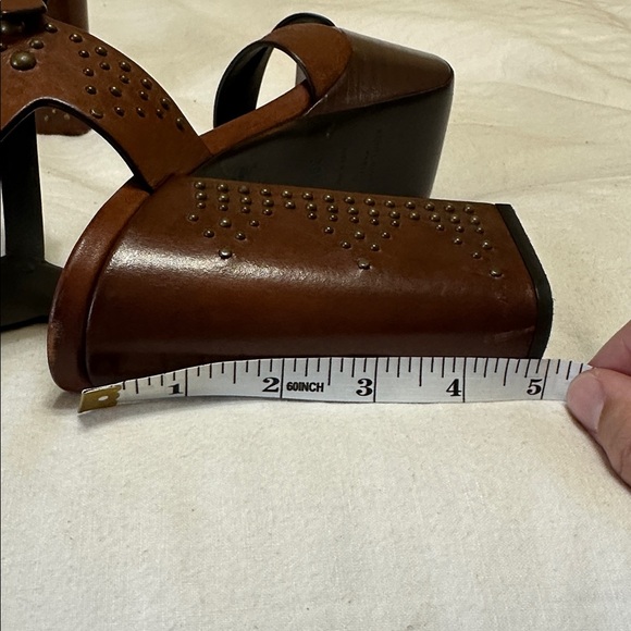 Saint Laurent Brown Studded Farrah Platform Sandals 40 - Picture 9 of 12